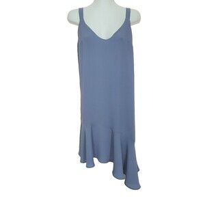 Lush Dress Womens Small Asymmetrical Hem Ruffle Blue Sleeveless Casual V-Neck